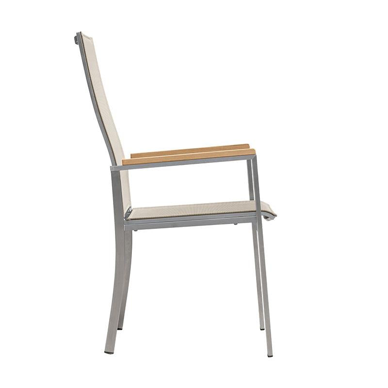 Alzette Relax Stacking Chair with High Backrest Tiltable - Stainless Steel with Batyline