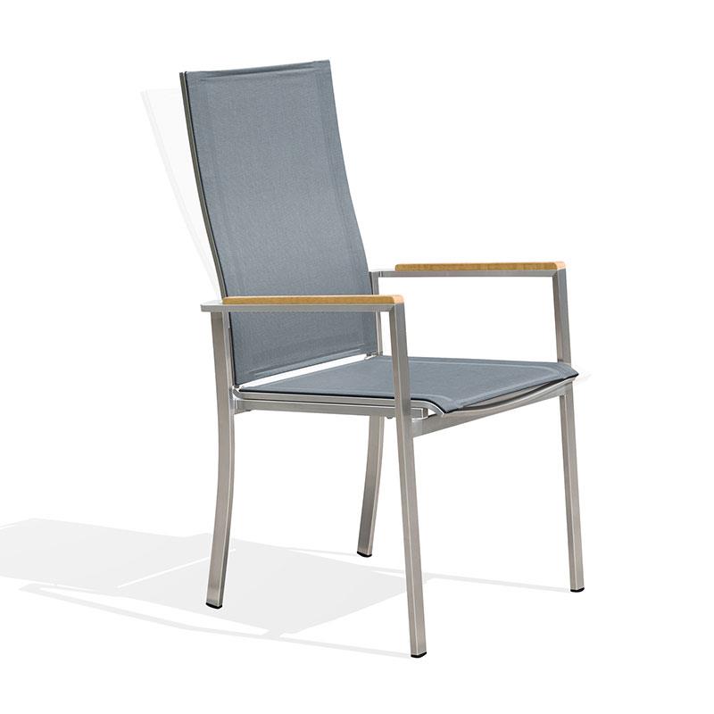 Alzette Relax Stacking Chair with High Backrest Tiltable - Stainless Steel with Batyline