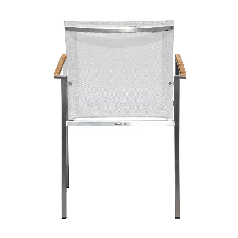 Alzette stacking chair Eco stainless steel with Batyline and teak armrest