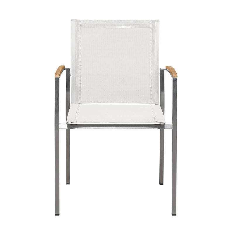 Alzette stacking chair Eco stainless steel with Batyline and teak armrest