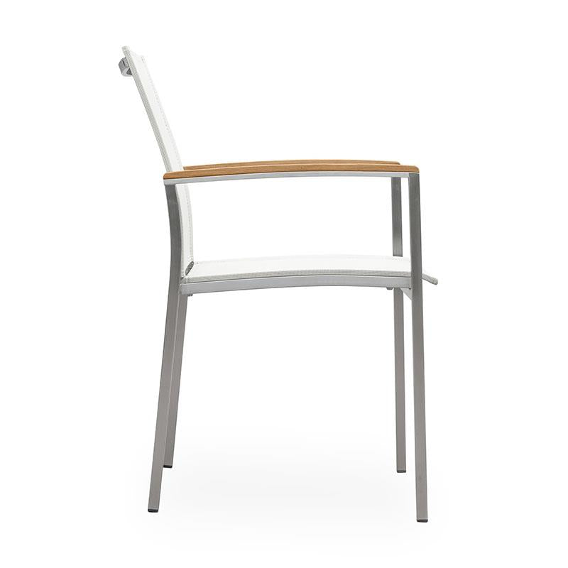 Alzette stacking chair Eco stainless steel with Batyline and teak armrest