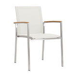 Alzette stacking chair Eco stainless steel with Batyline and teak armrest