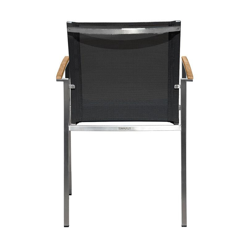 Alzette stacking chair Eco stainless steel with Batyline and teak armrest