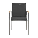 Alzette stacking chair Eco stainless steel with Batyline and teak armrest