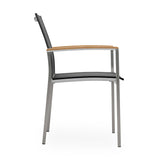 Alzette stacking chair Eco stainless steel with Batyline and teak armrest