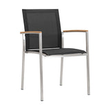 Alzette stacking chair Eco stainless steel with Batyline and teak armrest