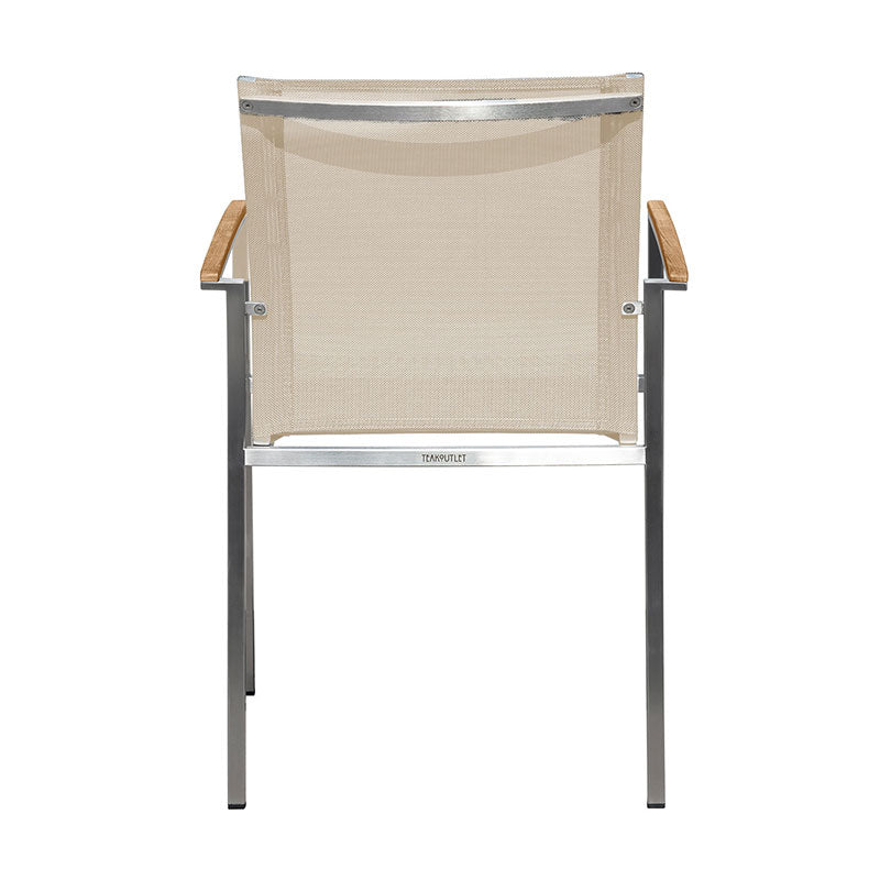 Alzette stacking chair Eco stainless steel with Batyline and teak armrest