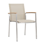 Alzette stacking chair Eco stainless steel with Batyline and teak armrest