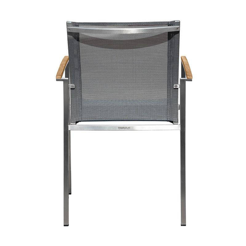 Alzette stacking chair Eco stainless steel with Batyline and teak armrest