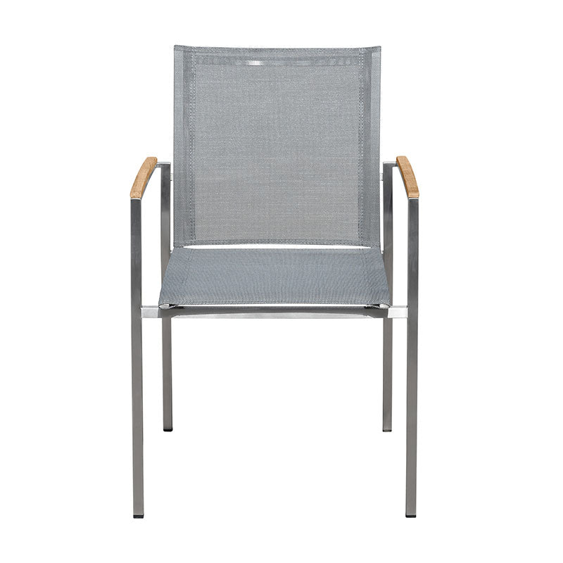 Alzette stacking chair Eco stainless steel with Batyline and teak armrest