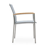 Alzette stacking chair Eco stainless steel with Batyline and teak armrest