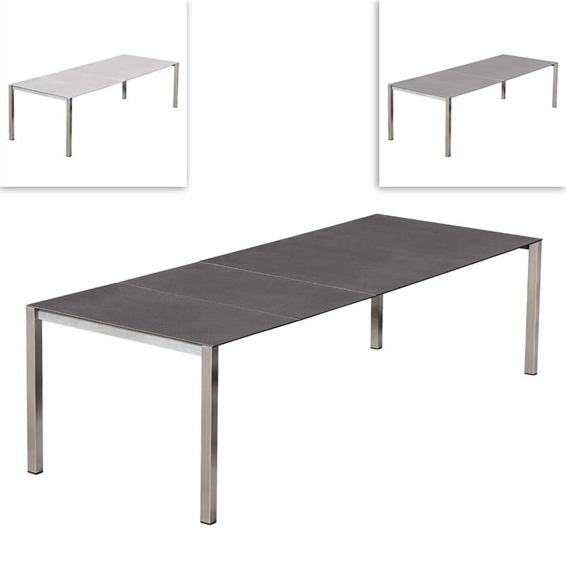 Table à rallonge frontale Marikk 280/220/160x99,5 cm plateau en céramique avec structure en acier inoxydable