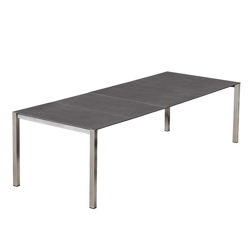 Table à rallonge frontale Marikk 280/220/160x99,5 cm plateau en céramique avec structure en acier inoxydable