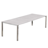 Table à rallonge frontale Marikk 280/220/160x99,5 cm plateau en céramique avec structure en acier inoxydable