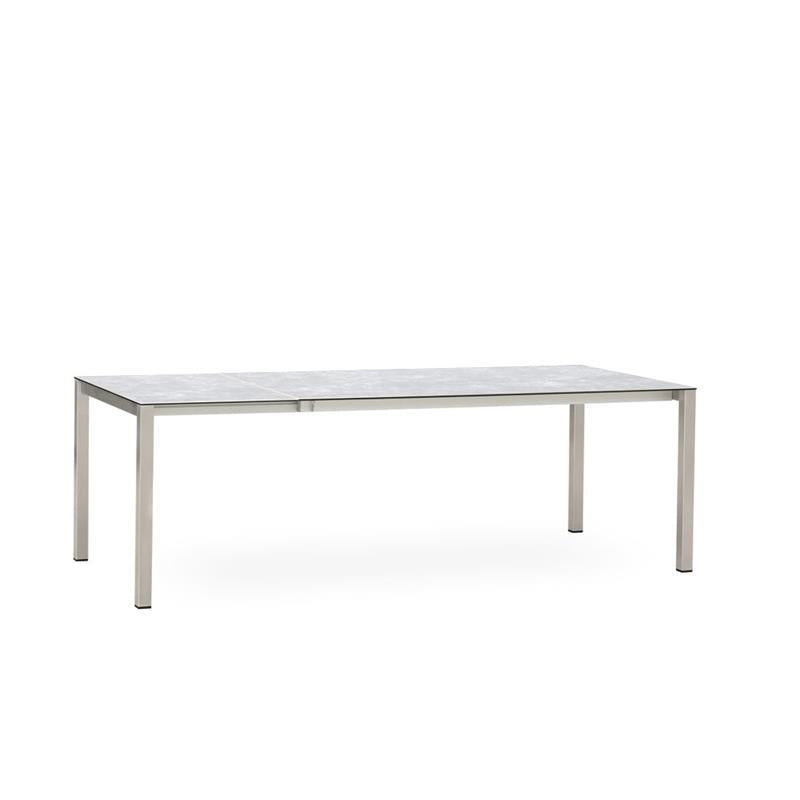 Table à rallonge frontale Marikk 320/260/200x99,5 cm plateau en céramique avec structure en acier inoxydable