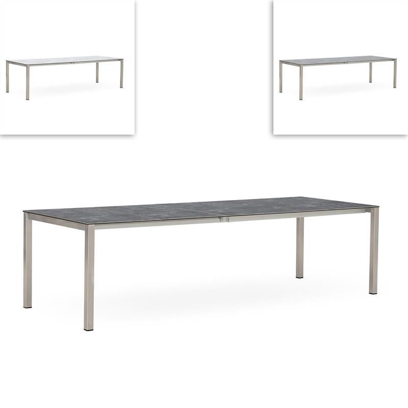 Marikk front extension table 320/260/200x99.5 cm ceramic top with stainless steel frame