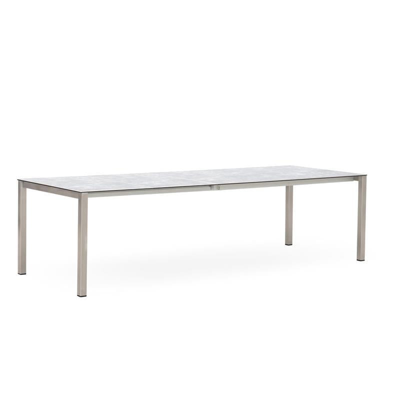 Table à rallonge frontale Marikk 320/260/200x99,5 cm plateau en céramique avec structure en acier inoxydable