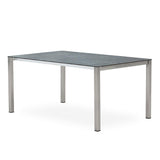 Table à rallonge frontale Marikk 280/220/160x99,5 cm plateau en céramique avec structure en acier inoxydable