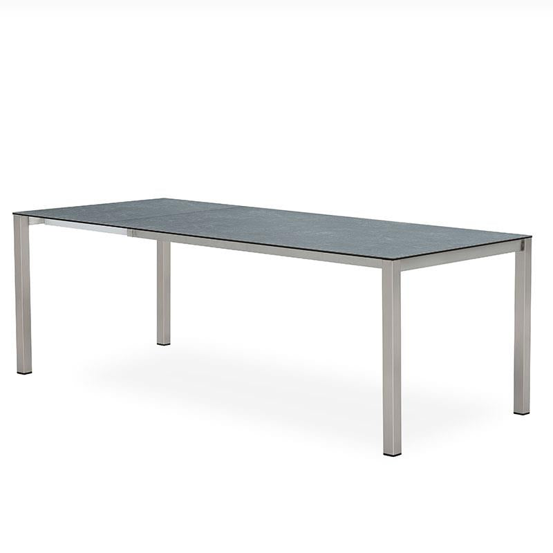 Table à rallonge frontale Marikk 280/220/160x99,5 cm plateau en céramique avec structure en acier inoxydable