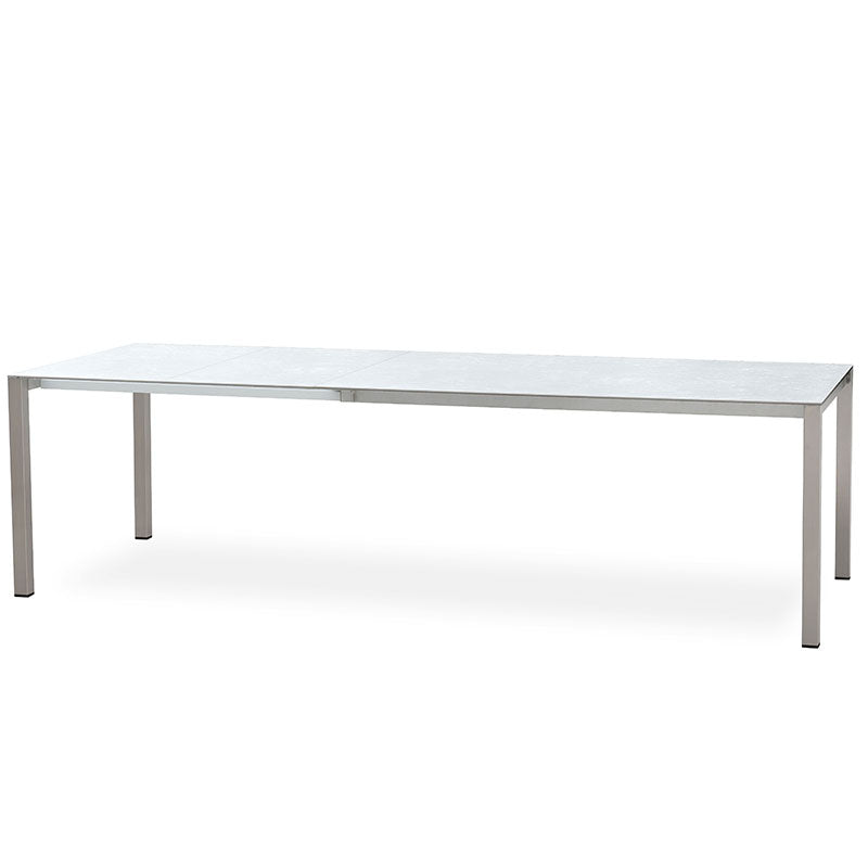 Table à rallonge frontale Marikk 280/220/160x99,5 cm plateau en céramique avec structure en acier inoxydable