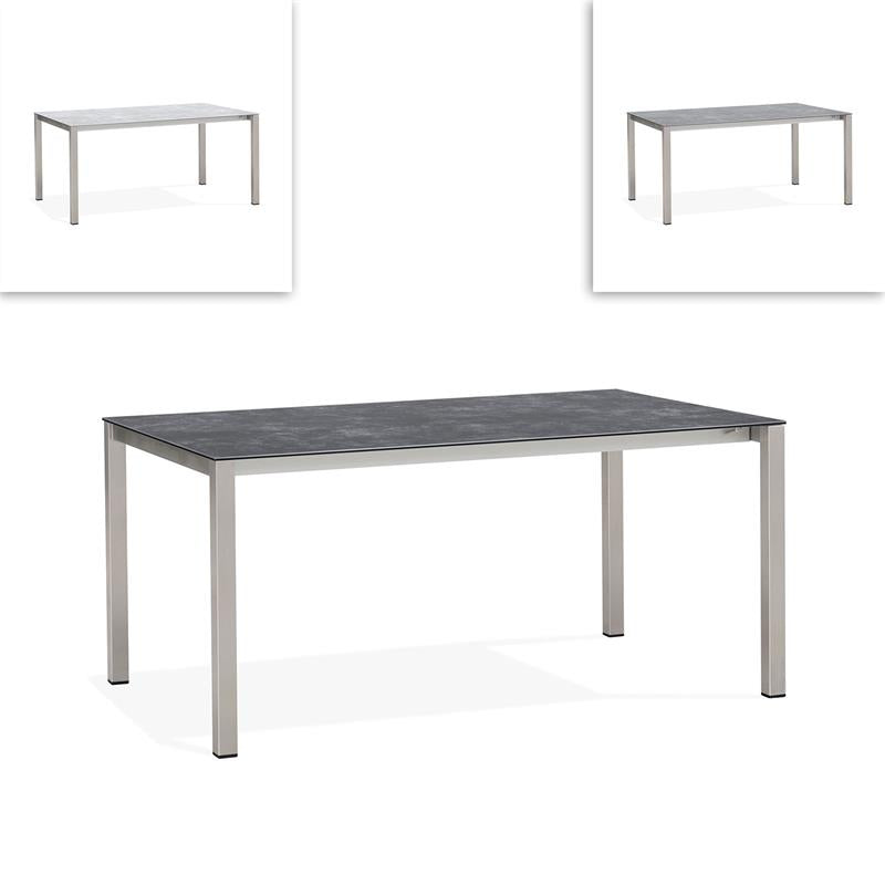 Table à rallonge frontale rotative Marikk 220/160x99,5 cm plateau en céramique avec structure en acier inoxydable