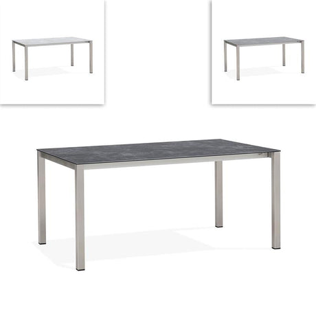 Table à rallonge frontale rotative Marikk 220/160x99,5 cm plateau en céramique avec structure en acier inoxydable