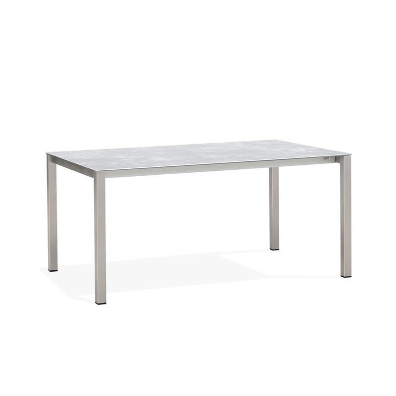 Table à rallonge frontale rotative Marikk 220/160x99,5 cm plateau en céramique avec structure en acier inoxydable