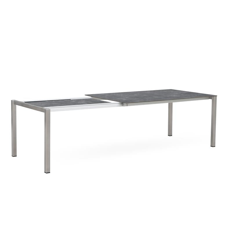 Table à rallonge frontale rotative Marikk 220/160x99,5 cm plateau en céramique avec structure en acier inoxydable