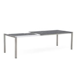 Table à rallonge frontale rotative Marikk 220/160x99,5 cm plateau en céramique avec structure en acier inoxydable