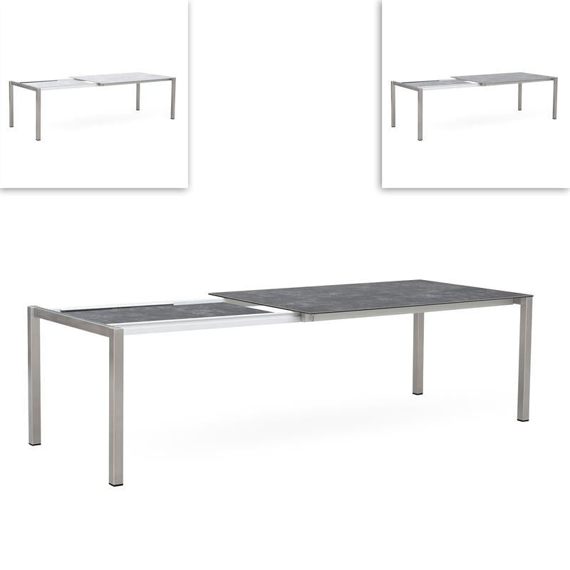 Table à rallonge frontale rotative Marikk 220/160x99,5 cm plateau en céramique avec structure en acier inoxydable