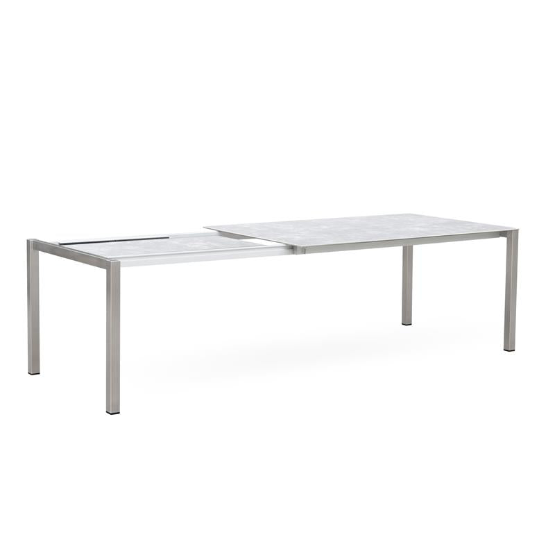 Table à rallonge frontale rotative Marikk 220/160x99,5 cm plateau en céramique avec structure en acier inoxydable