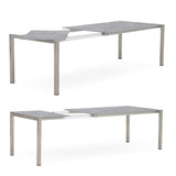 Table à rallonge frontale rotative Marikk 220/160x99,5 cm plateau en céramique avec structure en acier inoxydable