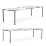 Table à rallonge frontale rotative Marikk 220/160x99,5 cm plateau en céramique avec structure en acier inoxydable