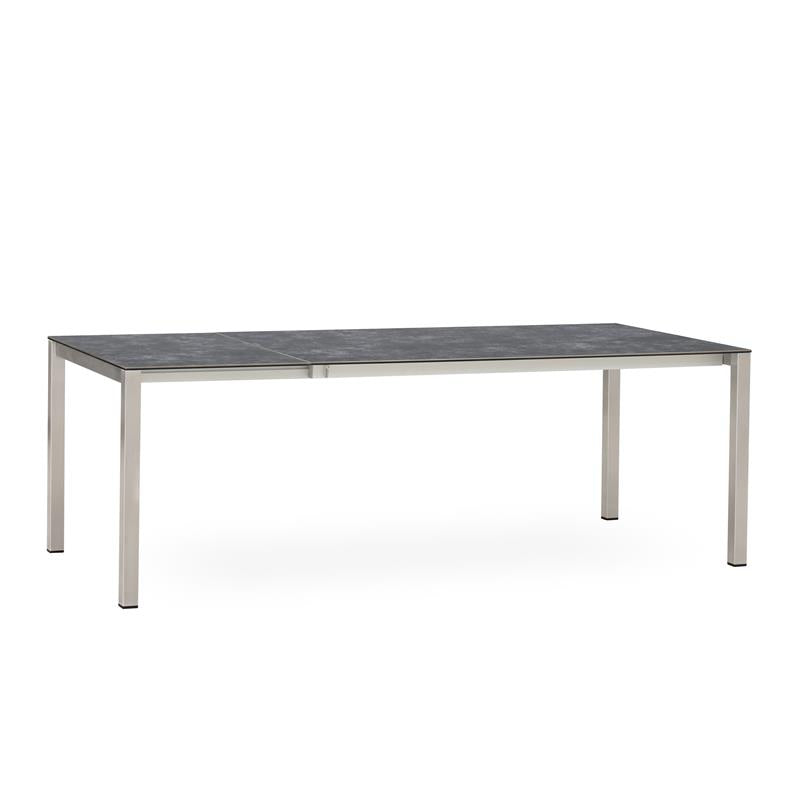 Table à rallonge frontale rotative Marikk 220/160x99,5 cm plateau en céramique avec structure en acier inoxydable