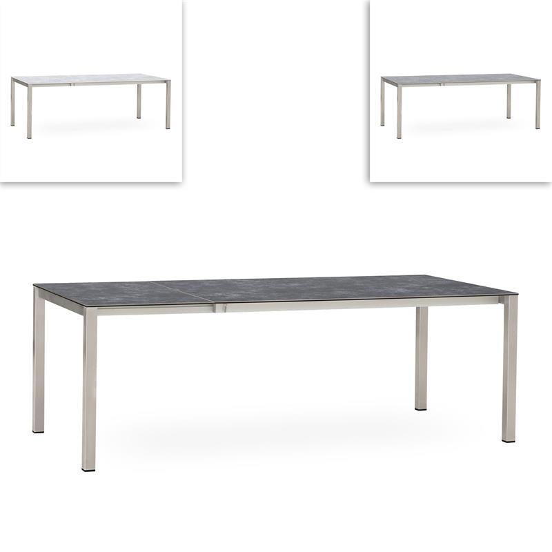 Table à rallonge frontale rotative Marikk 220/160x99,5 cm plateau en céramique avec structure en acier inoxydable