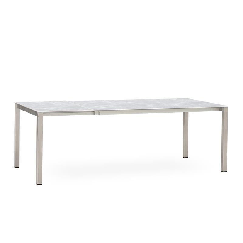 Table à rallonge frontale rotative Marikk 220/160x99,5 cm plateau en céramique avec structure en acier inoxydable