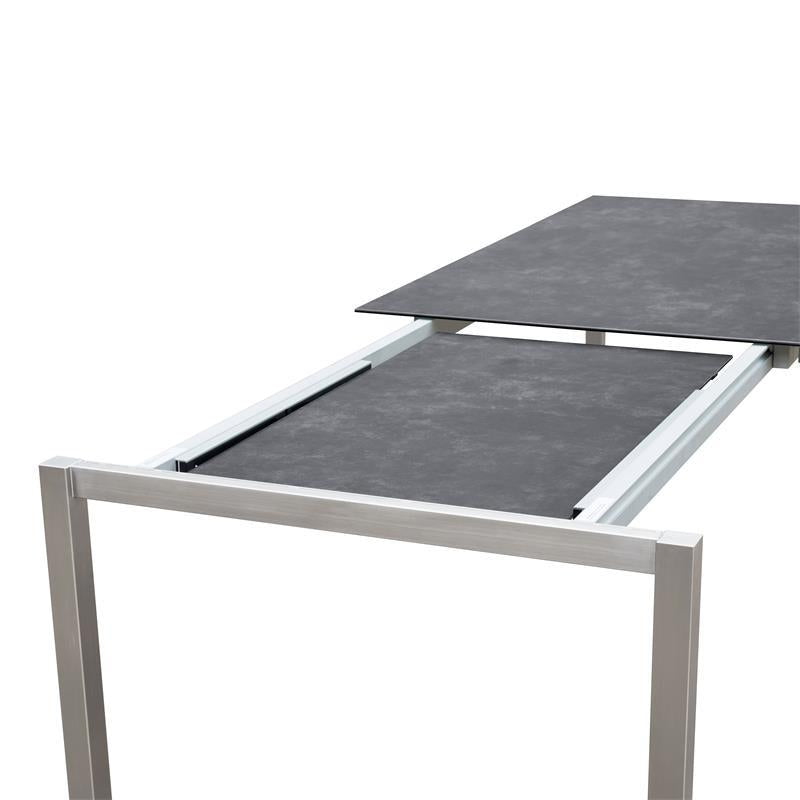 Table à rallonge frontale rotative Marikk 220/160x99,5 cm plateau en céramique avec structure en acier inoxydable