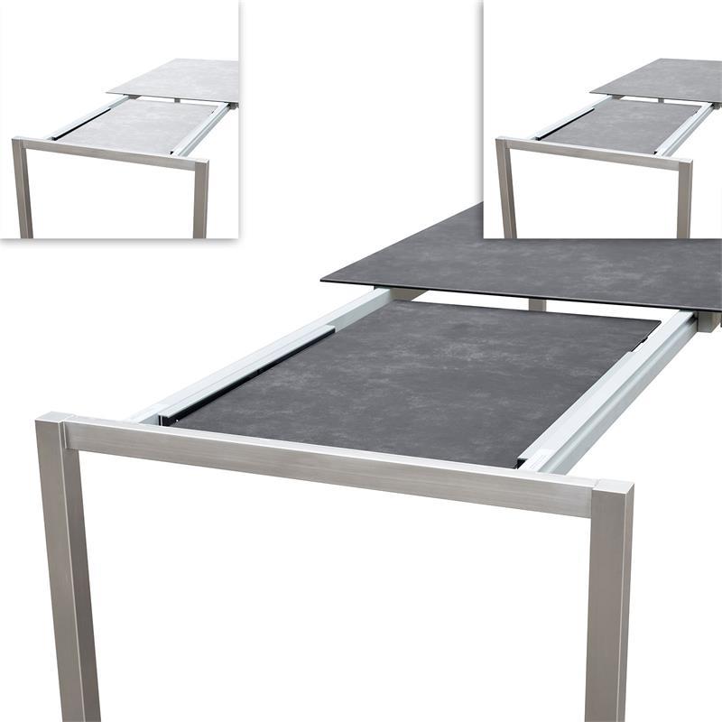 Marikk Rotations-Frontausziehtisch 220/160x99,5 cm Keramikplatte mit Edelstahlgestell