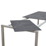 Table à rallonge frontale rotative Marikk 220/160x99,5 cm plateau en céramique avec structure en acier inoxydable