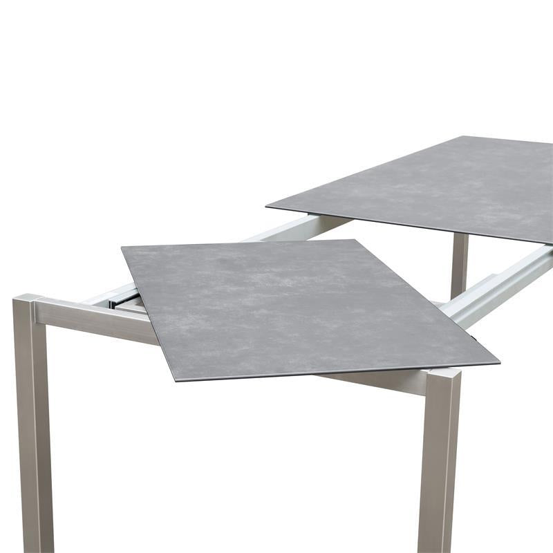 Table à rallonge frontale rotative Marikk 220/160x99,5 cm plateau en céramique avec structure en acier inoxydable