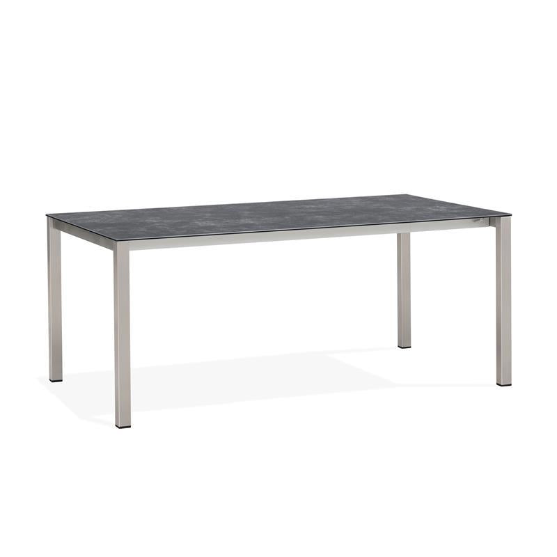 Table à rallonge frontale rotative Marikk 240/180x99,5 cm plateau en céramique avec structure en acier inoxydable