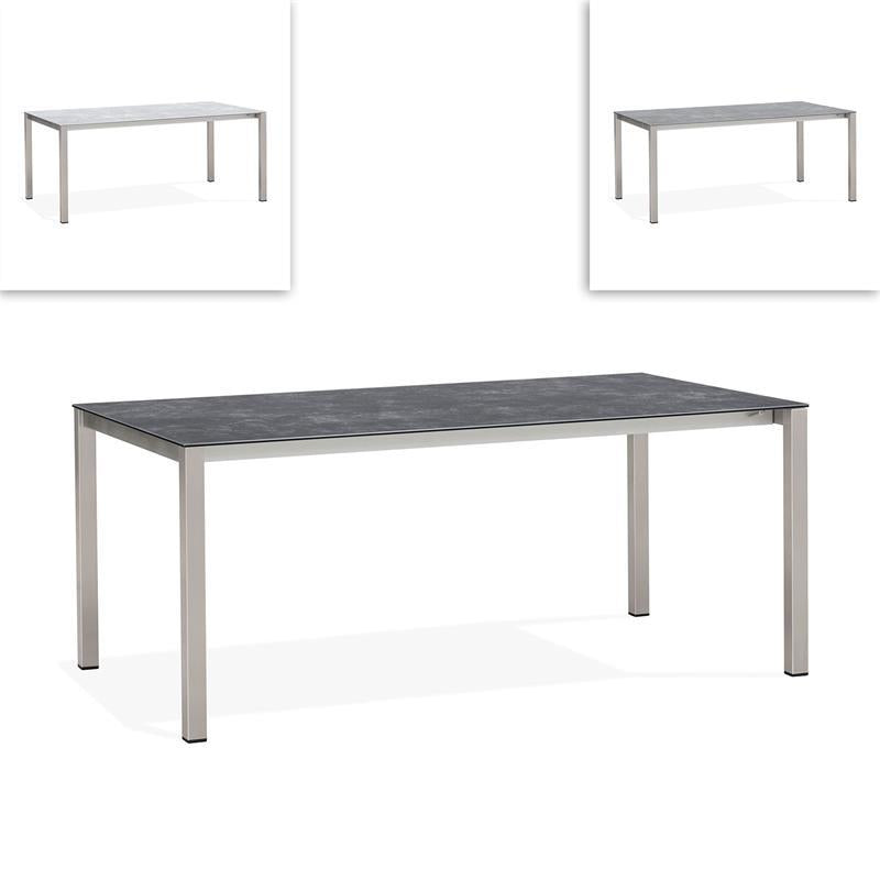 Table à rallonge frontale rotative Marikk 240/180x99,5 cm plateau en céramique avec structure en acier inoxydable