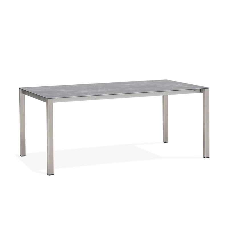 Table à rallonge frontale rotative Marikk 240/180x99,5 cm plateau en céramique avec structure en acier inoxydable