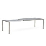 Table à rallonge frontale rotative Marikk 240/180x99,5 cm plateau en céramique avec structure en acier inoxydable