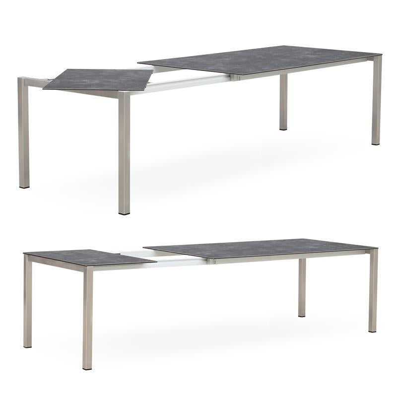 Table à rallonge frontale rotative Marikk 240/180x99,5 cm plateau en céramique avec structure en acier inoxydable