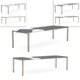 Table à rallonge frontale rotative Marikk 240/180x99,5 cm plateau en céramique avec structure en acier inoxydable