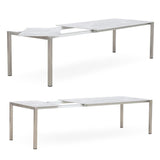 Table à rallonge frontale rotative Marikk 240/180x99,5 cm plateau en céramique avec structure en acier inoxydable