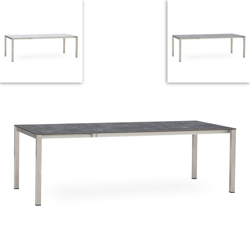 Table à rallonge frontale rotative Marikk 240/180x99,5 cm plateau en céramique avec structure en acier inoxydable