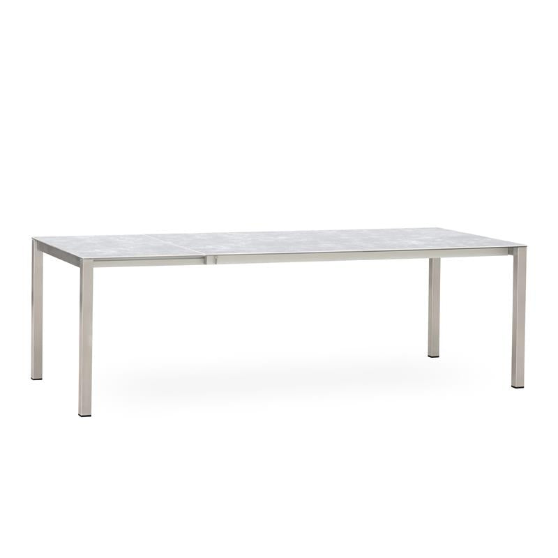 Table à rallonge frontale rotative Marikk 240/180x99,5 cm plateau en céramique avec structure en acier inoxydable