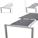 Table à rallonge frontale rotative Marikk 240/180x99,5 cm plateau en céramique avec structure en acier inoxydable